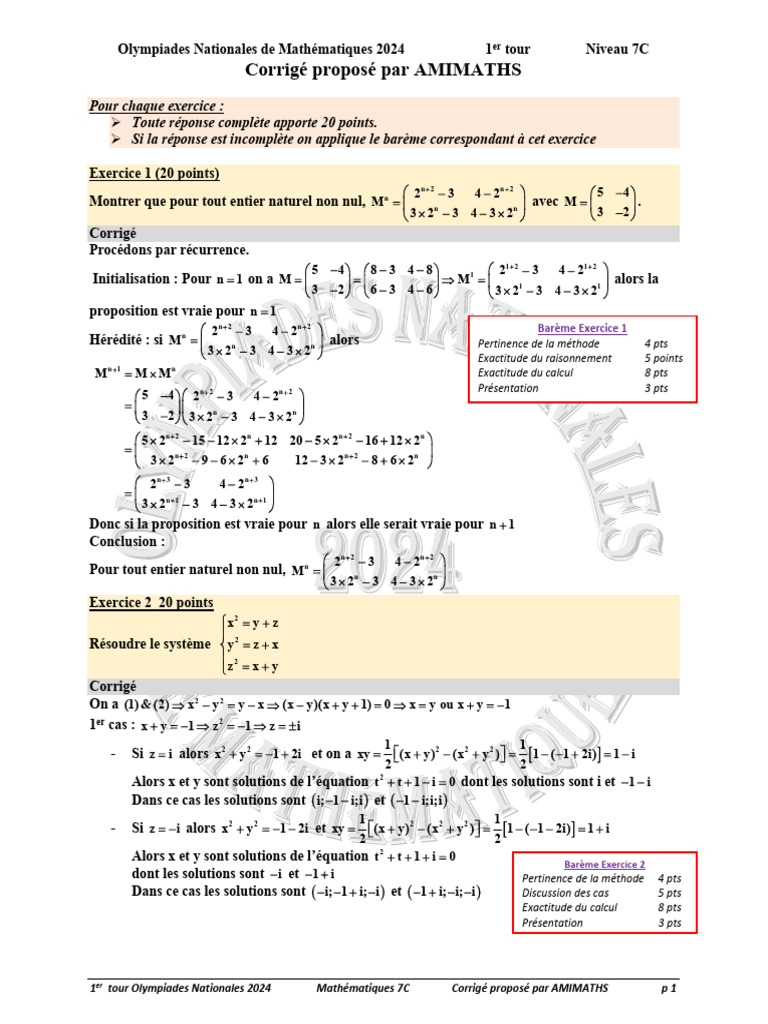 Corrigé Olympiades Maths 2024 7C | PDF | Triangle | Concepts mathématiques