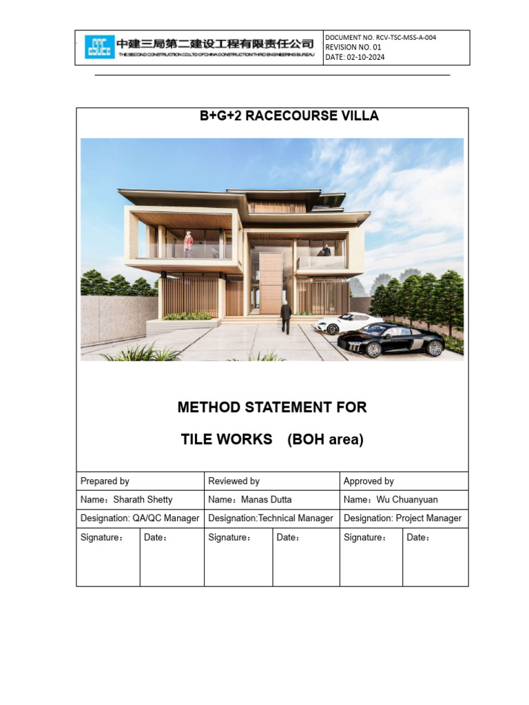 BOH Area Tile Works Method Statement | PDF | Quality Assurance | Tile