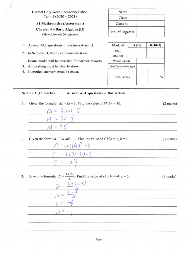 20-21 CH 4 Basic Algebra II Assessment Sol | PDF