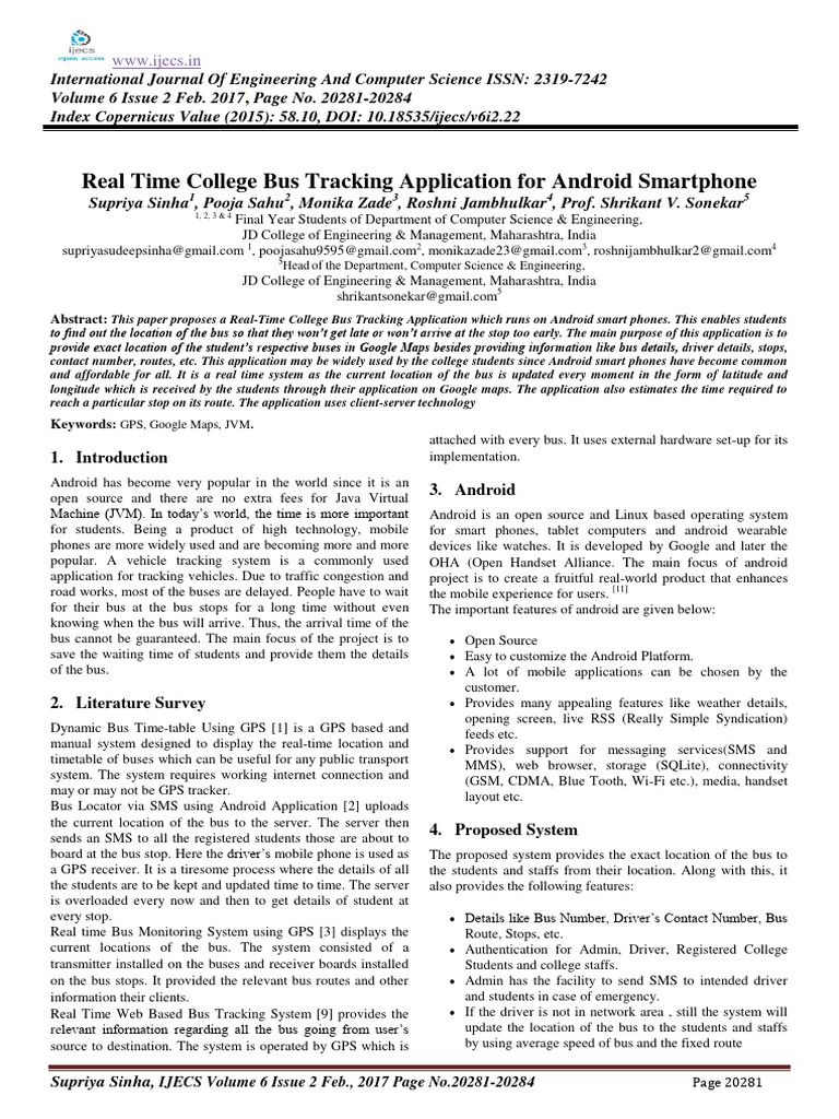 Real Time College Bus Tracking Applicati | PDF | Android (Operating ...
