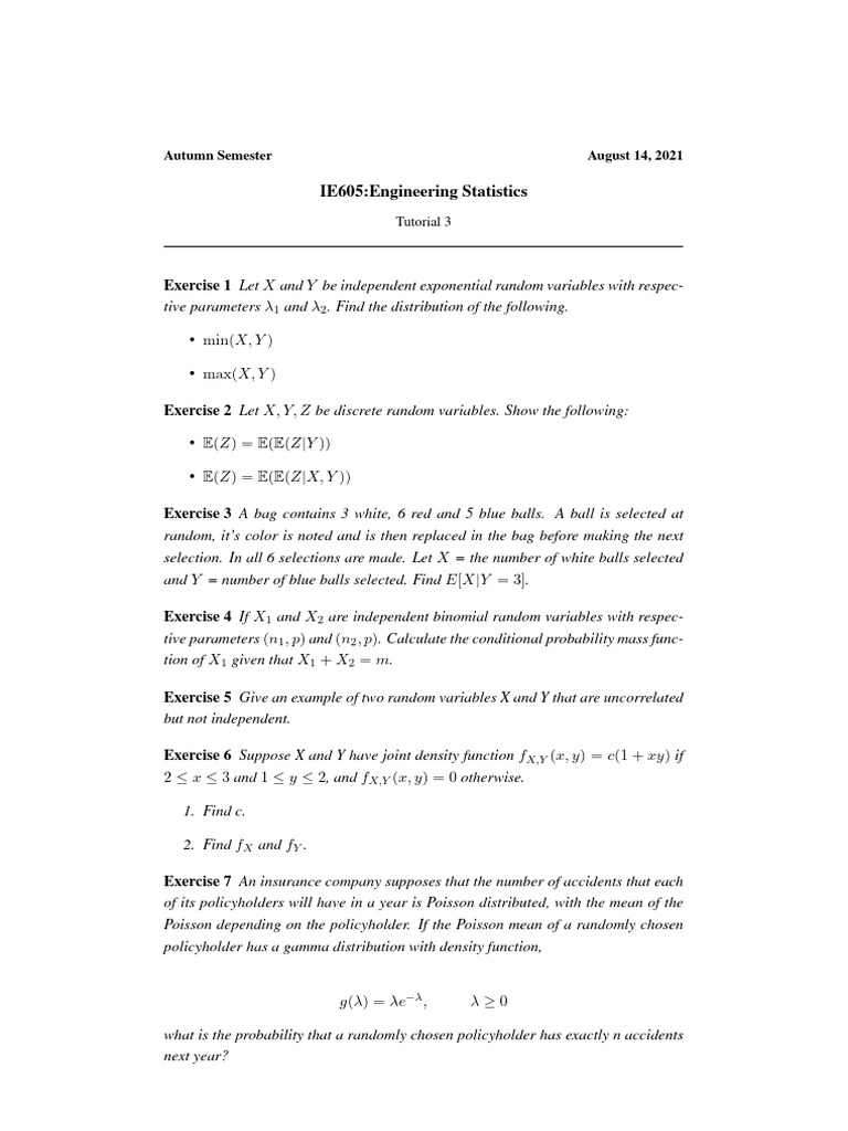 Engineering Statistics Exercises | PDF | Probability Distribution ...