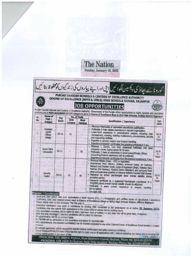 Punjab Danish School Rojhan j0bs | PDF