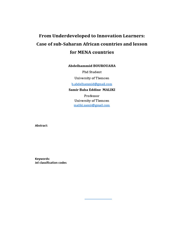 From Underdeveloped To Innovation Learners: Case of Sub-Saharan African ...