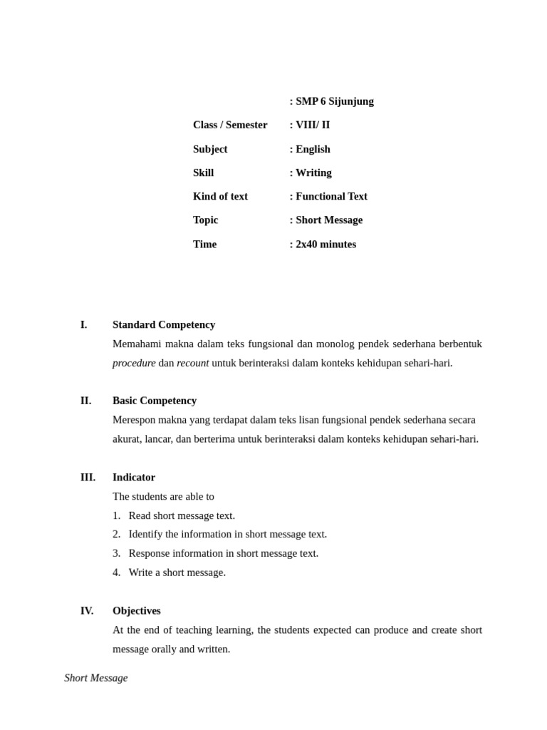 Short Message | PDF | Communication | Learning