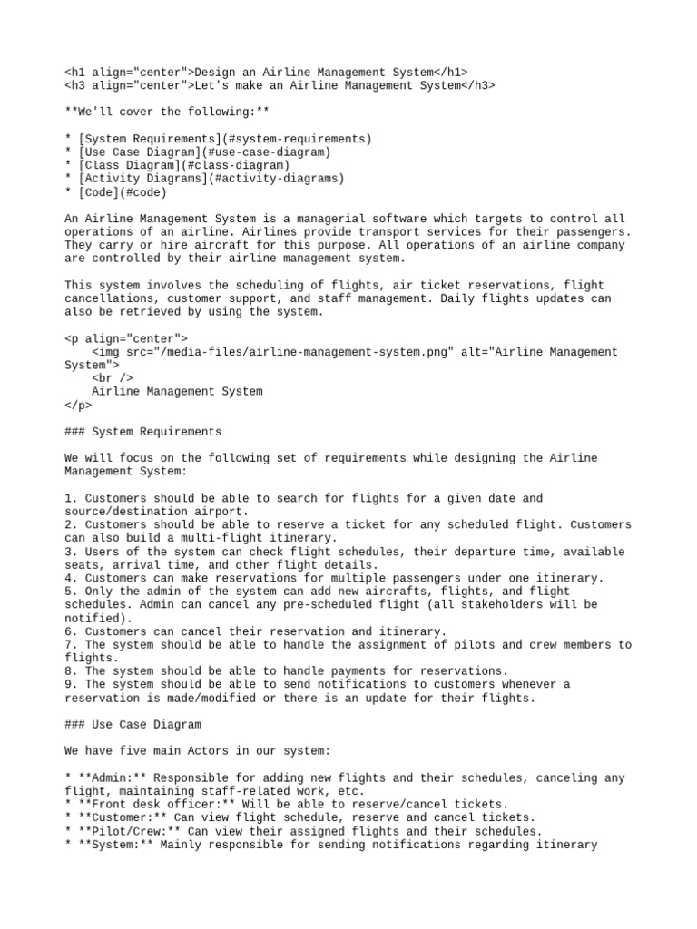 Airline Management System Design Guide | PDF | Airlines | Aviation