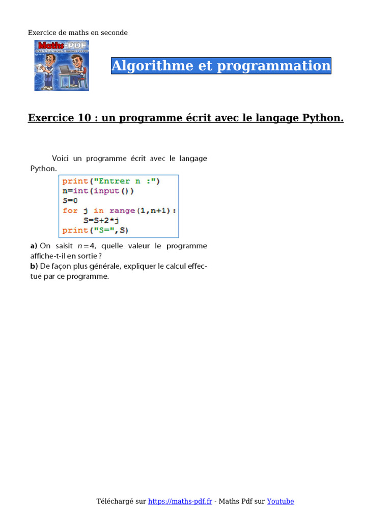 Exercices d'algorithme en seconde | PDF