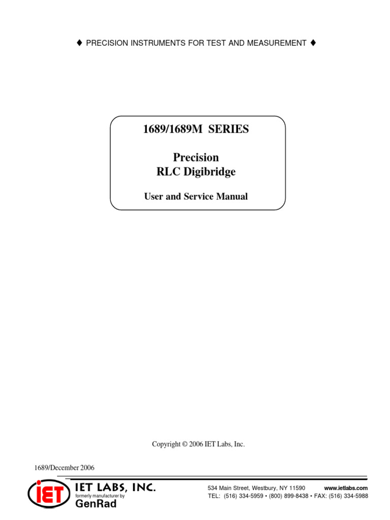 RLC Digibridge User Manual 1689 Series | PDF | Capacitor