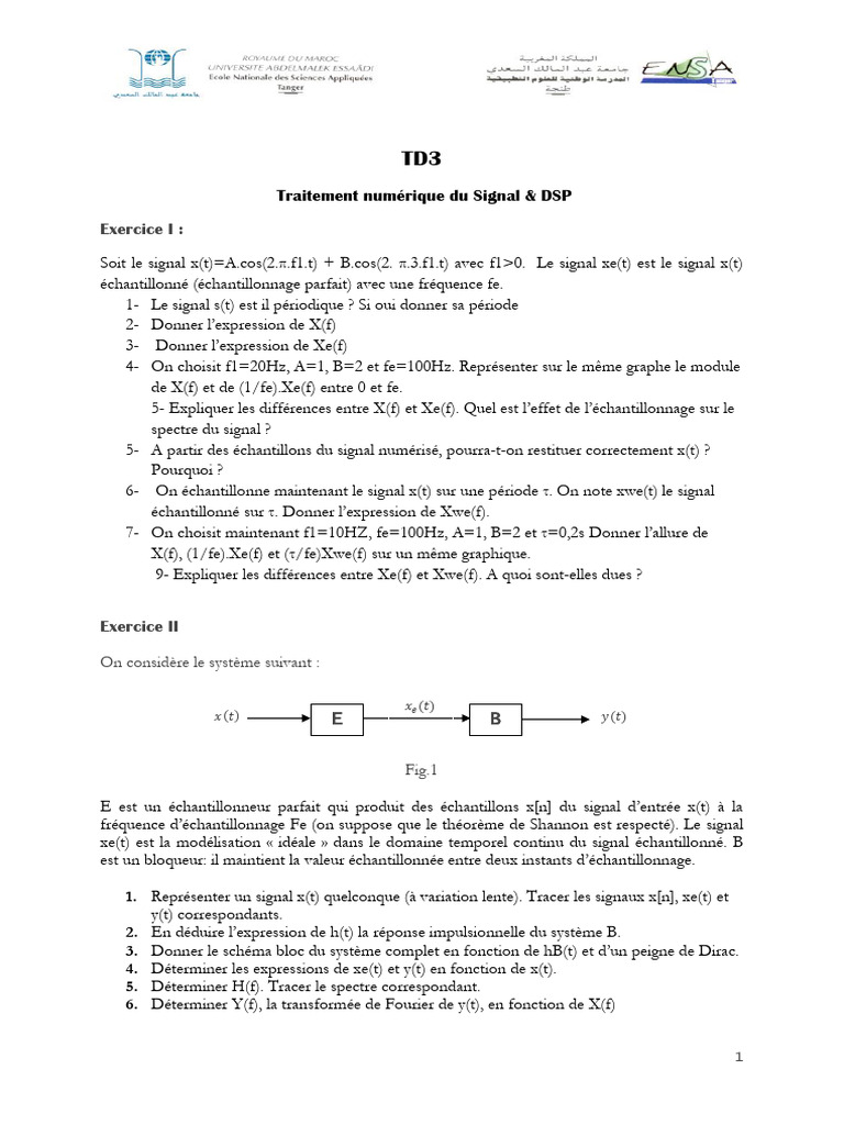 Traitement Numérique du Signal : Exercices DSP | PDF | Électrotechnique ...
