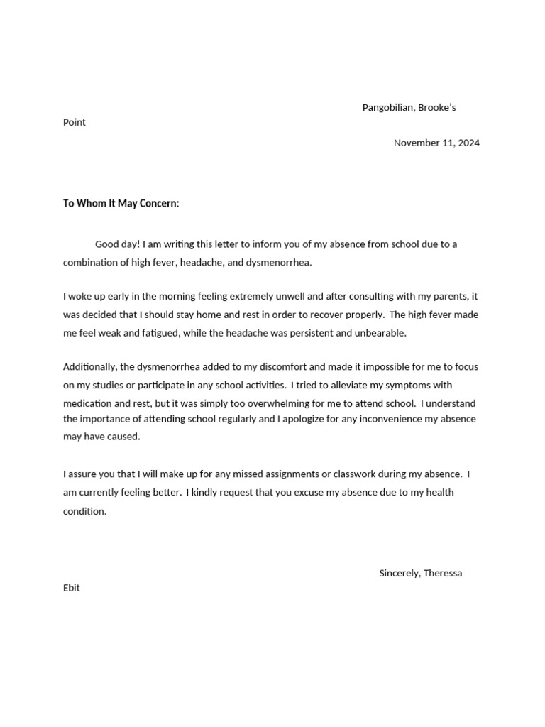 Excuse Letter Kong Maangas | PDF