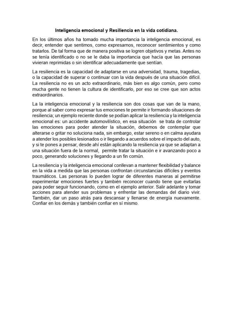 Inteligencia Emocional y Resiliencia Cotidiana | PDF