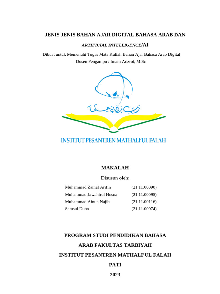 Makalah jenis jenis bahan ajar digital bahasa arab dan ai pdf