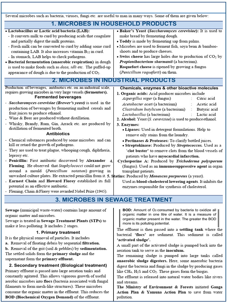 Microbes in Human Welfare: Class 12 Notes | PDF | Biological Pest ...