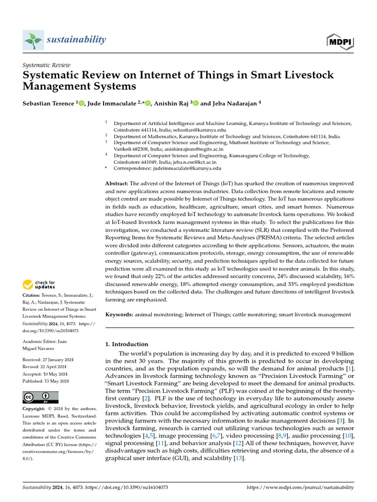 Systematic Review On Internet of Things in Smart Livestock Management ...