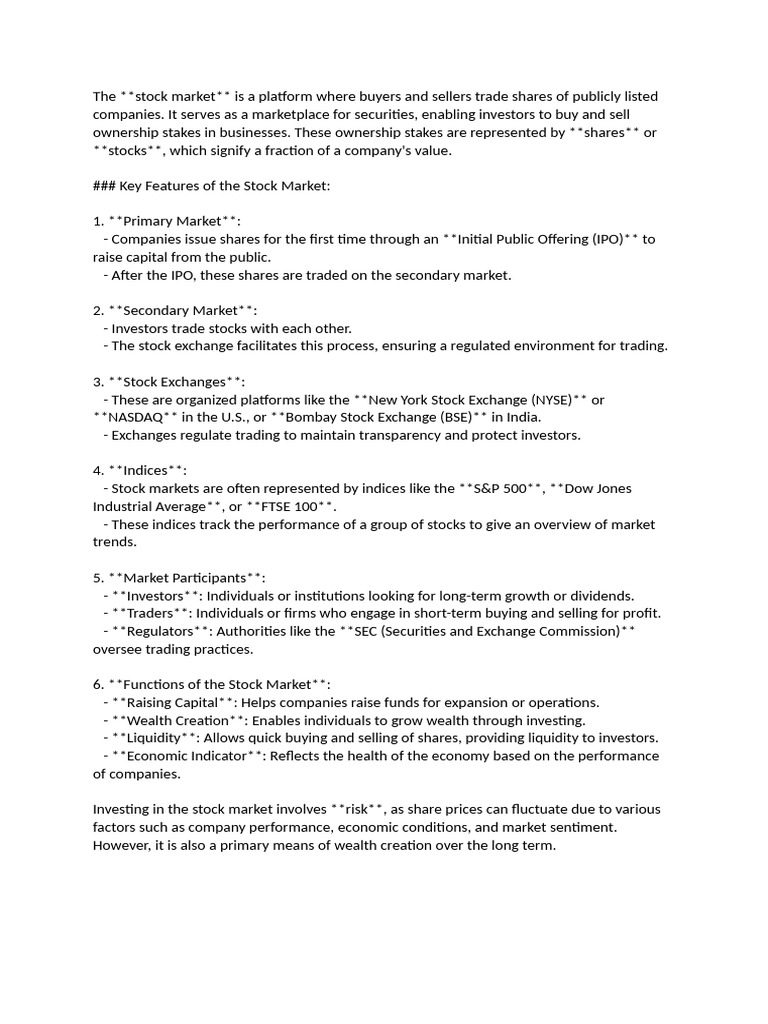 Understanding the Stock Market Basics | PDF