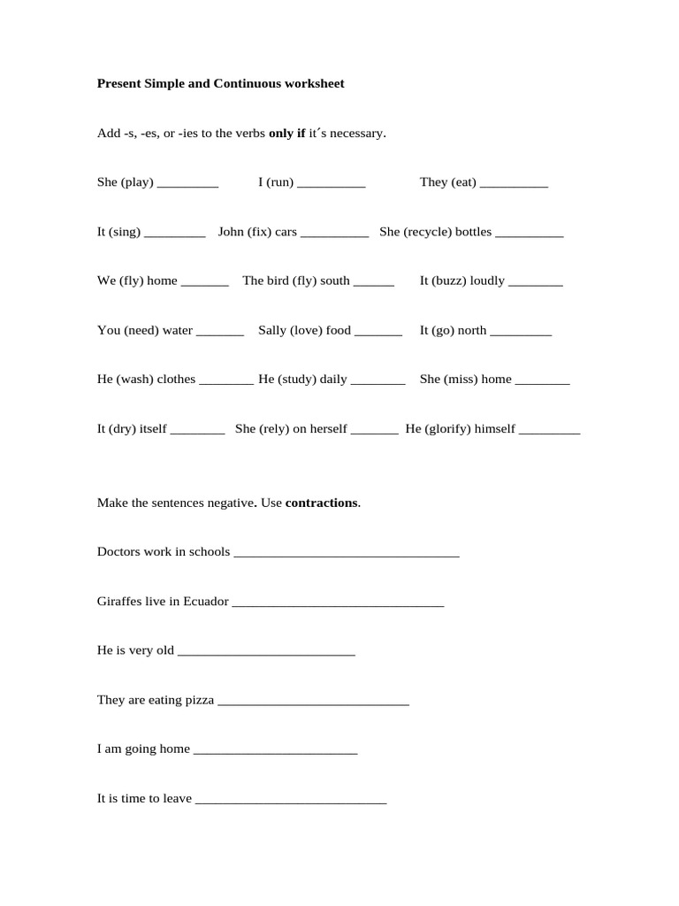 Present Simple and Continuous Worksheet | PDF