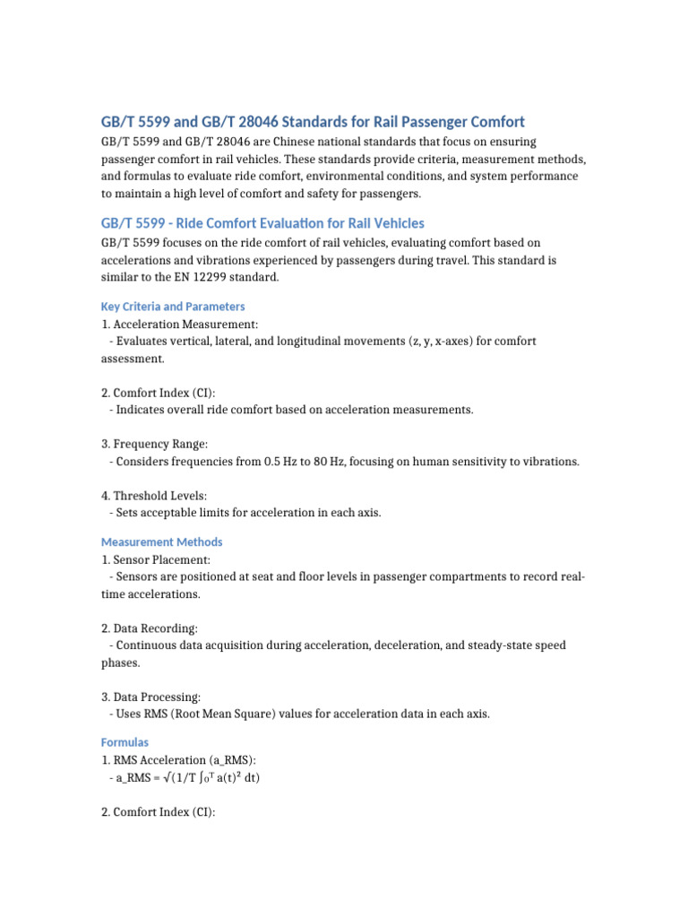 Rail Passenger Comfort Standards GB/T 5599 & 28046 | PDF | Root Mean ...