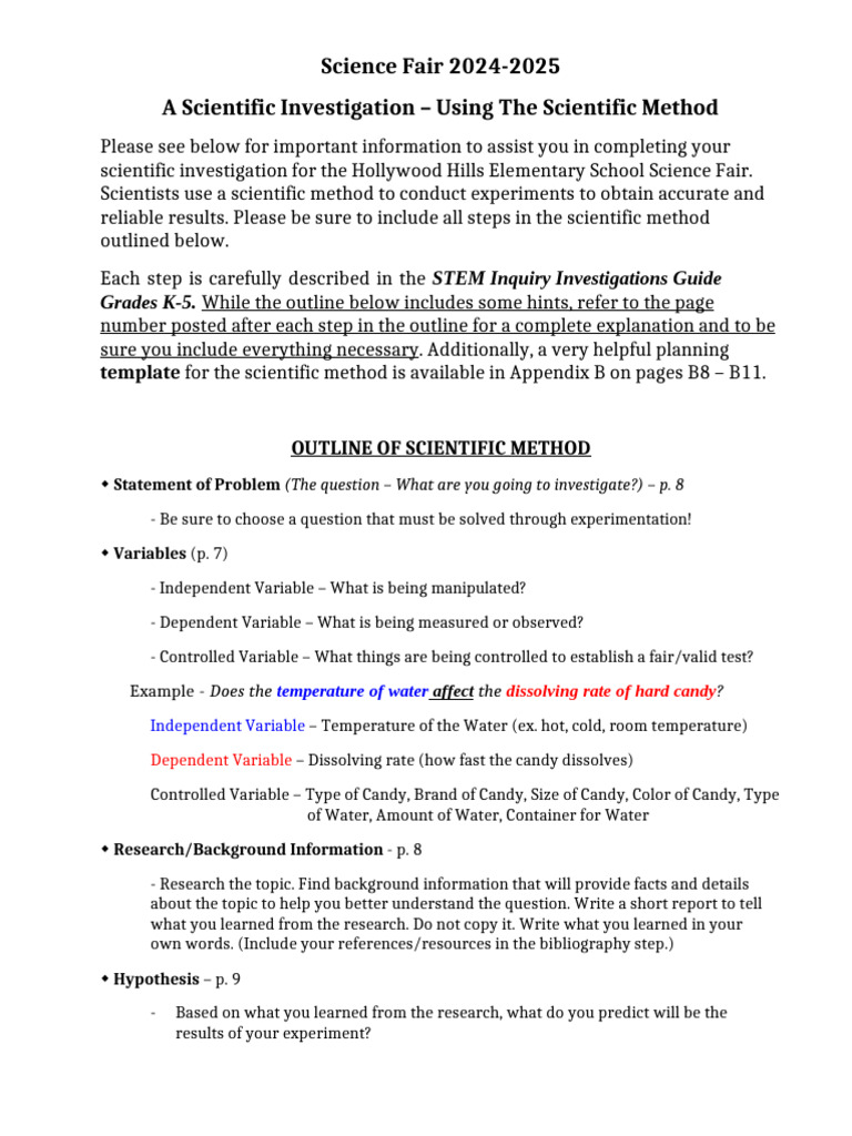 Science Fair 2024-2025 Guidelines | PDF | Experiment | Scientific Method