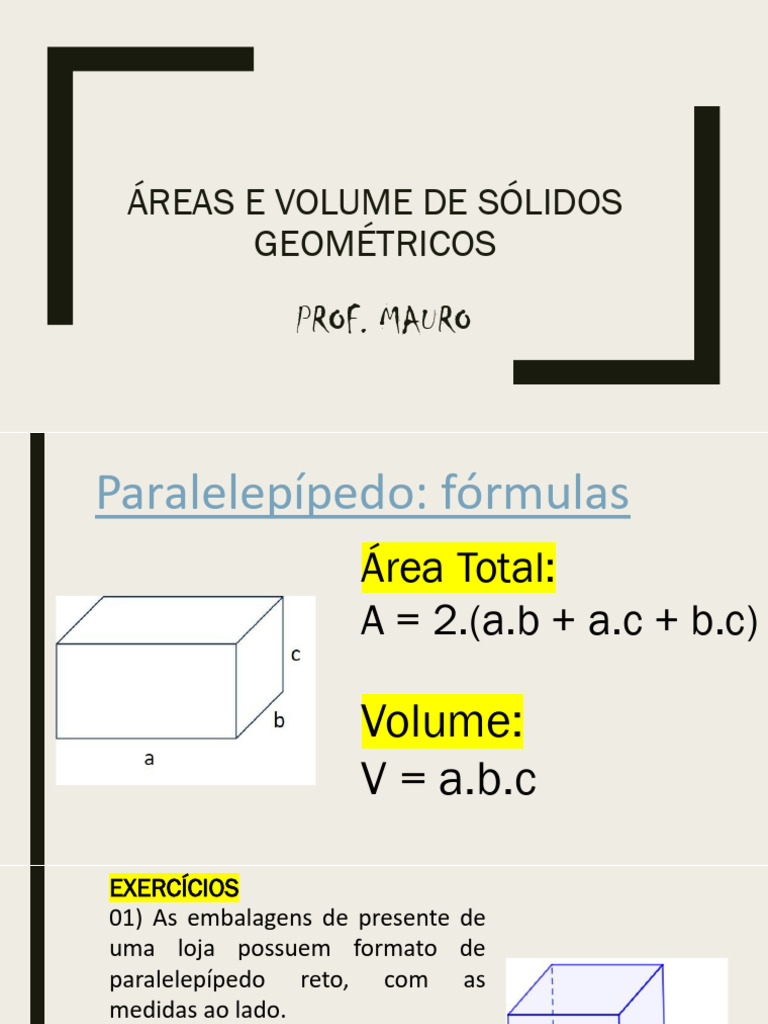 Fórmulas de Área e Volume de Paralelepípedos | PDF