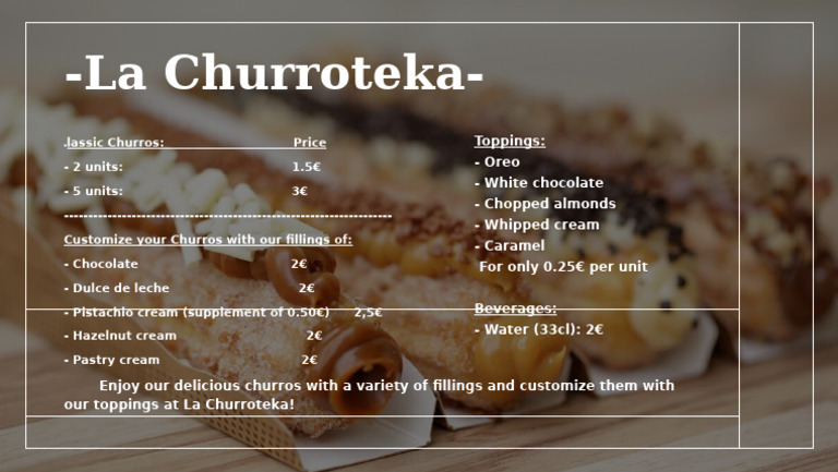 Customizable Churros at La Churroteka | PDF | Cooking, Food & Wine