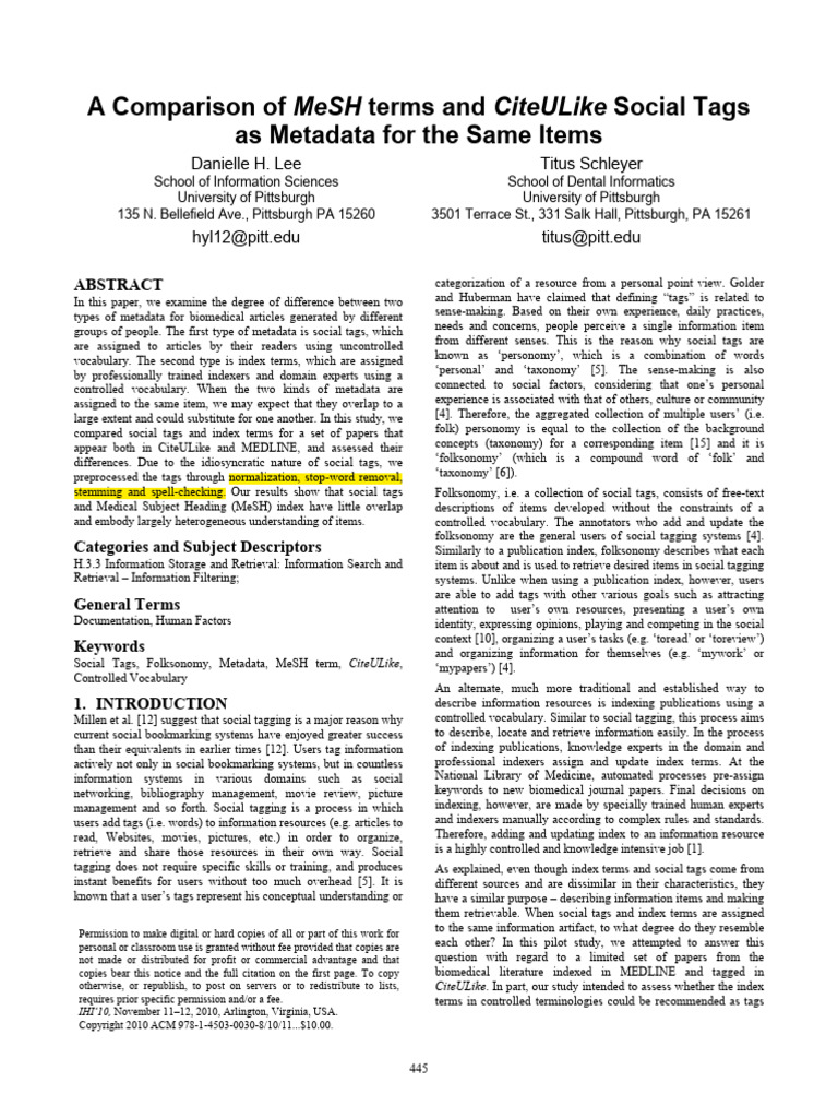 A Comparison of MeSH Terms and CiteULike Social Tags As Metadata For ...