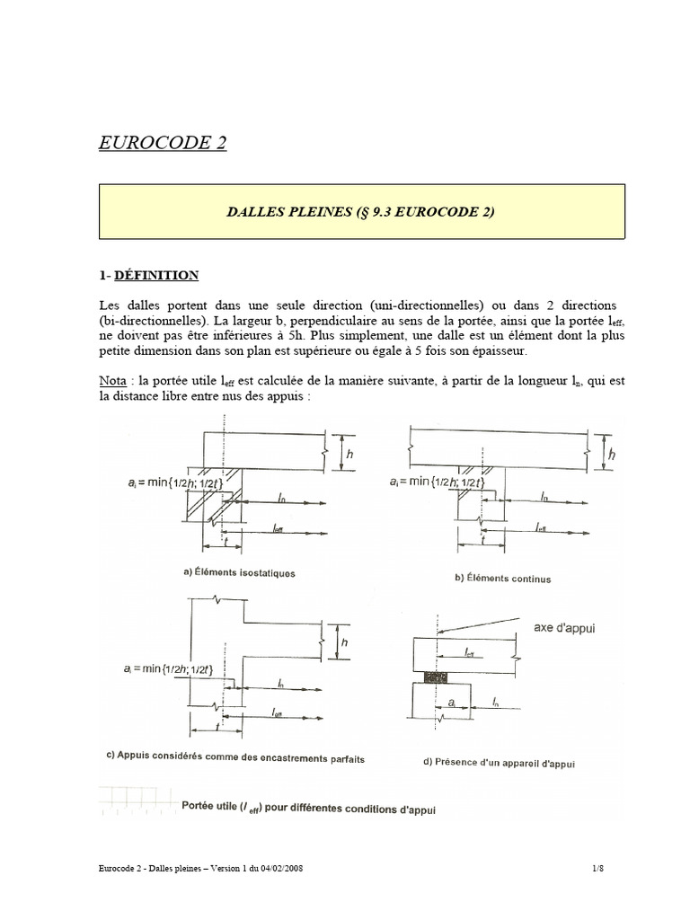 Dimensionnement des Dalles Pleines selon Eurocode 2 | PDF | Béton armé ...