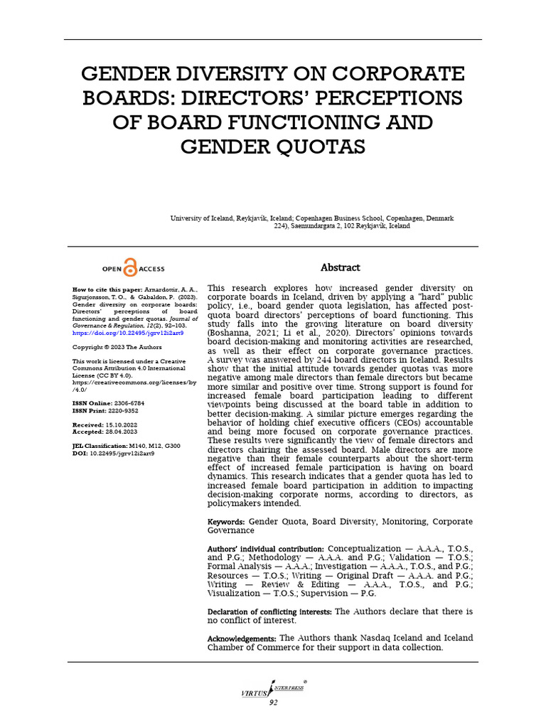 Gender Diversity On Corporate Boards Directors Pe | PDF | Board Of ...