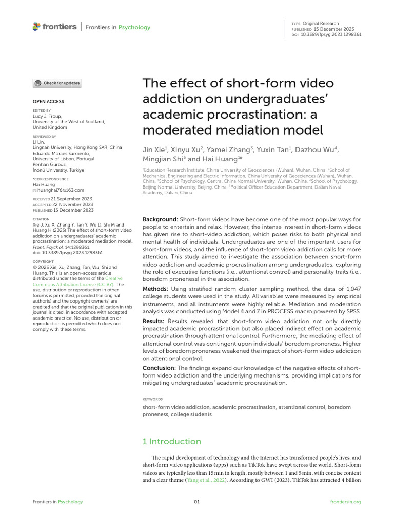 The Effect of Short-Form Video Addiction On Undergraduates' Academic ...