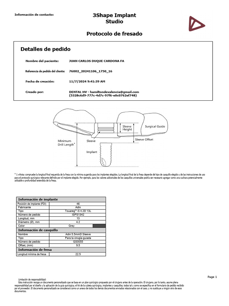 Protocolo de Fresado para Implante Adin | PDF