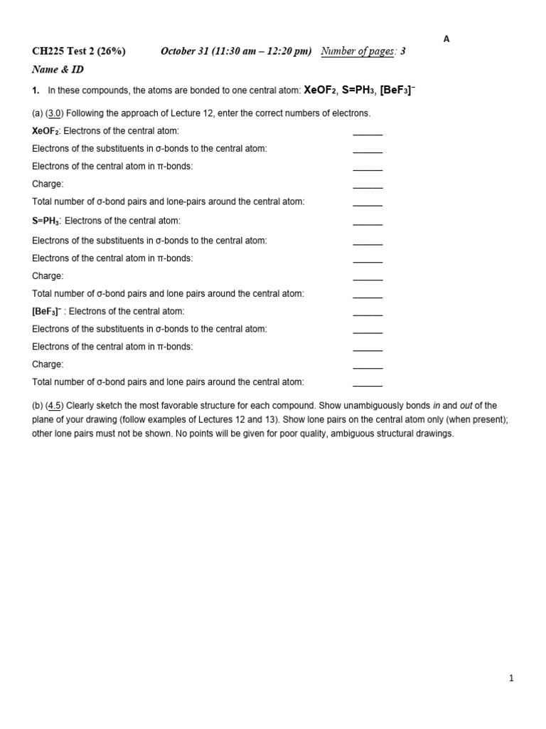 Ch225 Test 2a 2022 Pdf Molecular Orbital Condensed Matter Physics