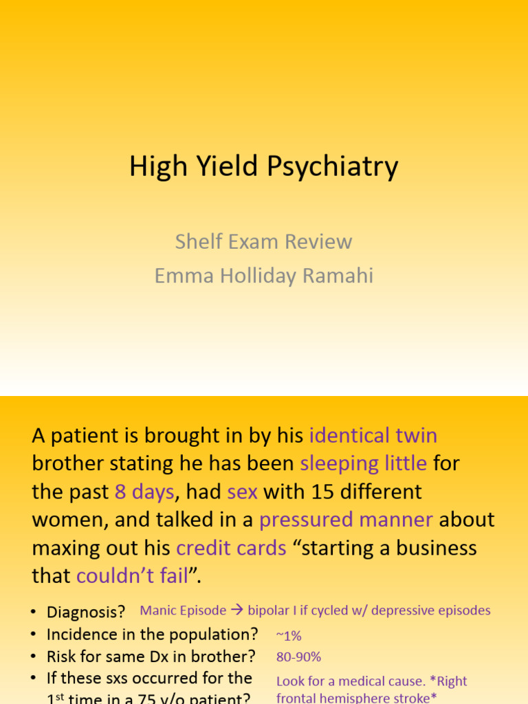 High Yield Psychiatry Review by Emma Holliday | PDF | Dementia | Autism