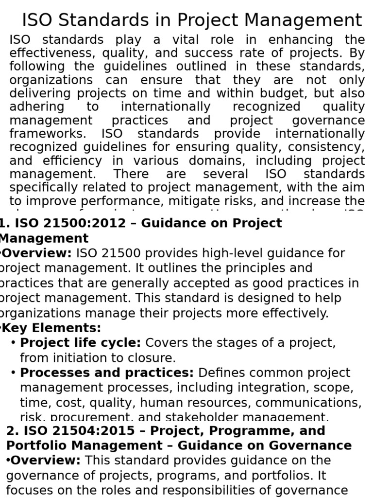 ISO Standards for Project Management | PDF | Project Management ...