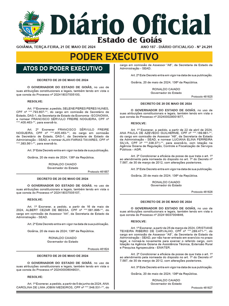 Diario Oficial 2024-05-21 Completo | PDF | Secretário de Estado | Estado