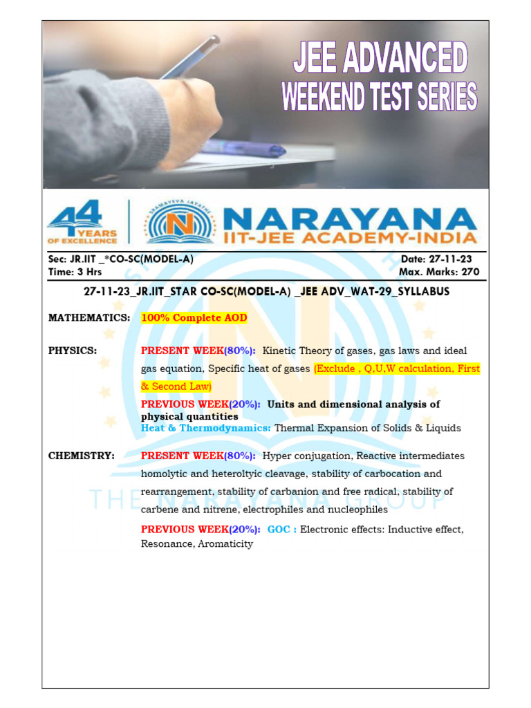 JEE Advanced Model Test Paper - 27 Nov 2023 | PDF | Gases | Heat Capacity