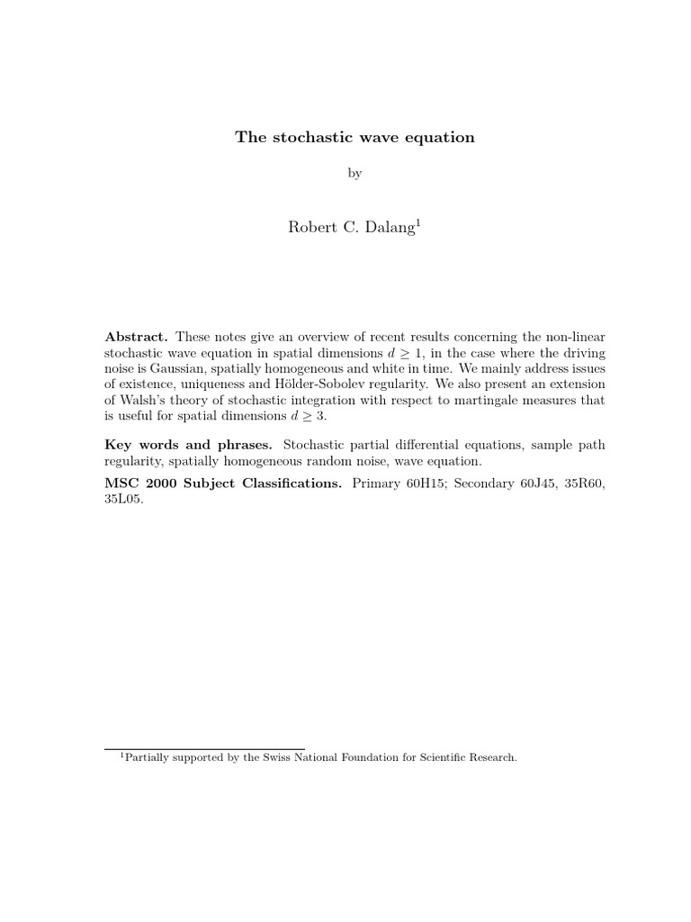 Overview of Stochastic Wave Equations | PDF | Force | Stochastic Process