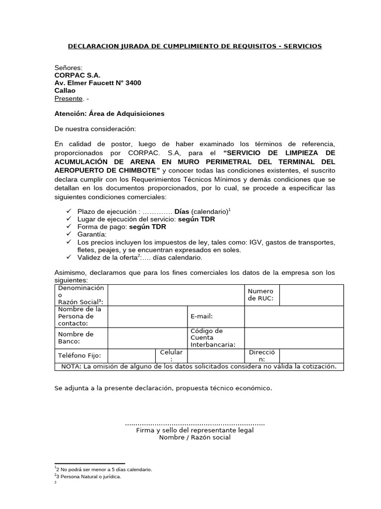Declaracion Jurada de Cumplimiento - Servicios | PDF | Ciencias ...