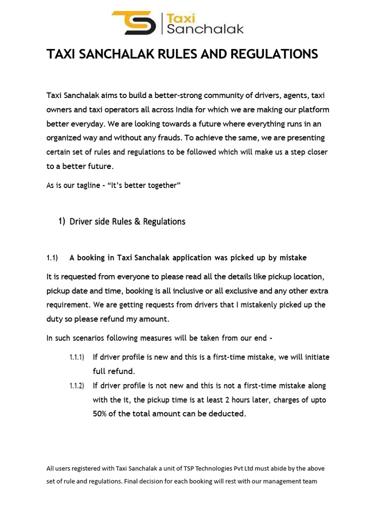Taxi Sanchalak Rules & Regulations | PDF