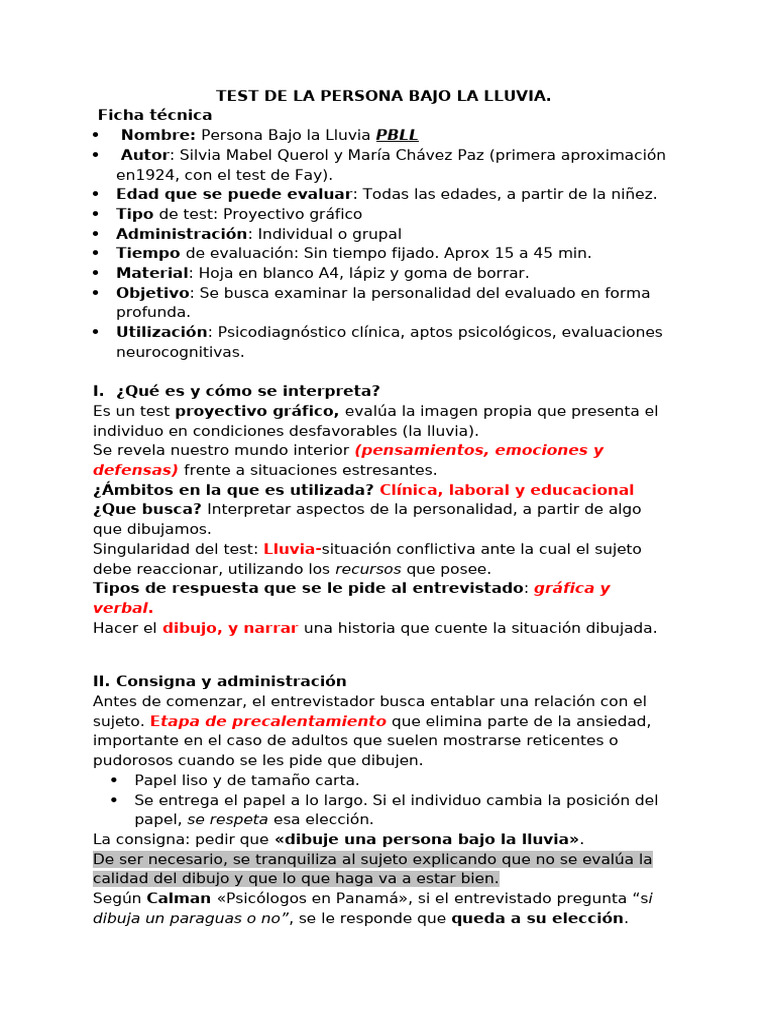 Test de la Persona Bajo la Lluvia | PDF | Lluvia | Ansiedad