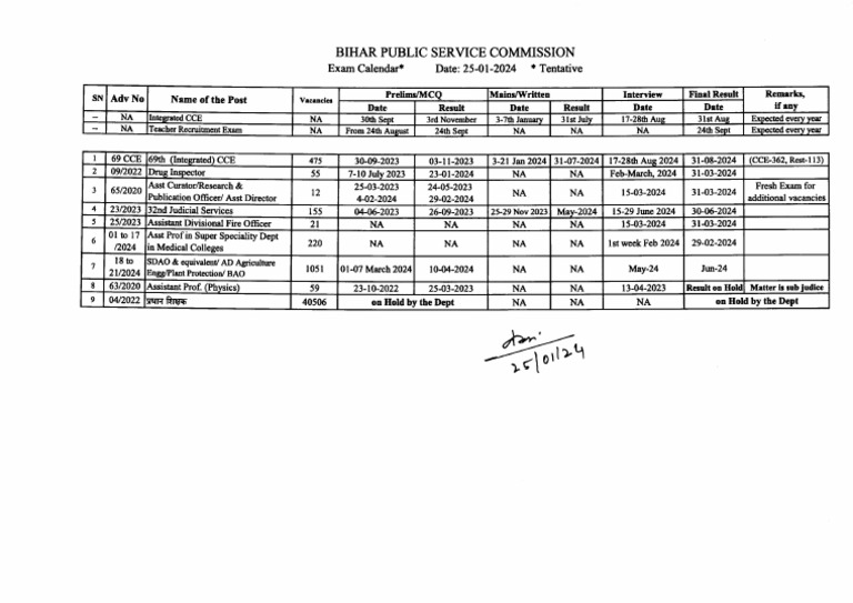 BPSC Exam Calendar PDF