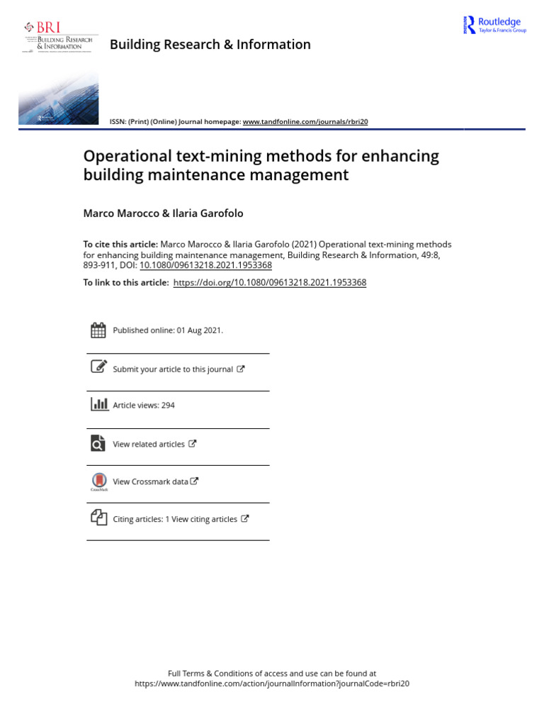 Operational Text-Mining Methods For Enhancing Building Maintenance ...