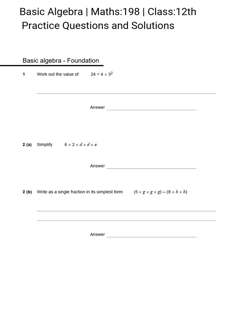 Basic Algebra198 | PDF | Arithmetic | Algebra