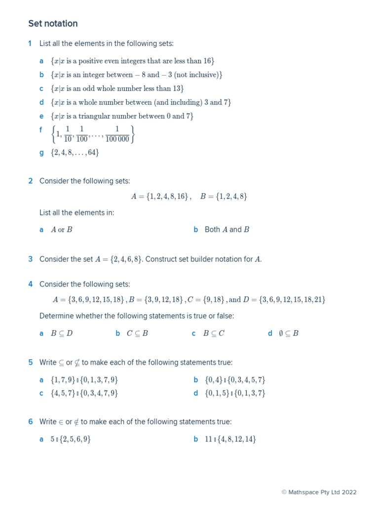 Class 7 Set Notation Exercises | PDF | Integer | Mathematics