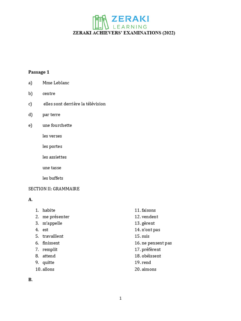 Examen de français Forme 1 - 2022 | PDF