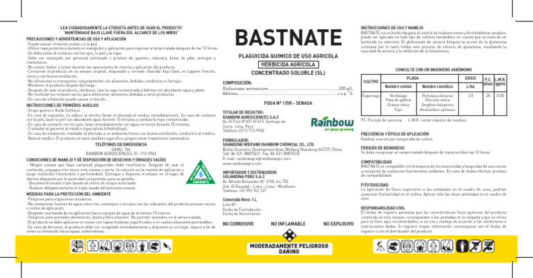 Uso y Manejo del Herbicida Bastnate | PDF | Agua | Herbicida