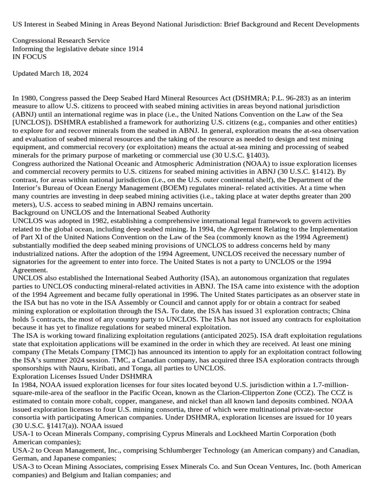 US Seabed Mining: Laws and Developments | PDF | United Nations ...