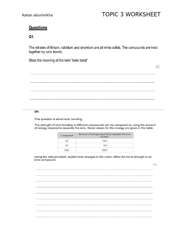 Topic 3 Worksheet | PDF