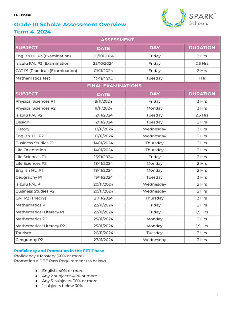 Grade 10 Term 4 - Assessment Overview - 2024-1 | PDF | Science
