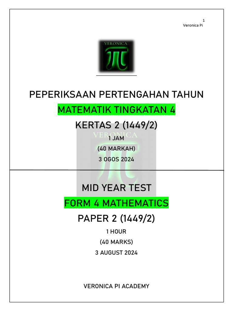 Math F4 Mid Term Test | PDF