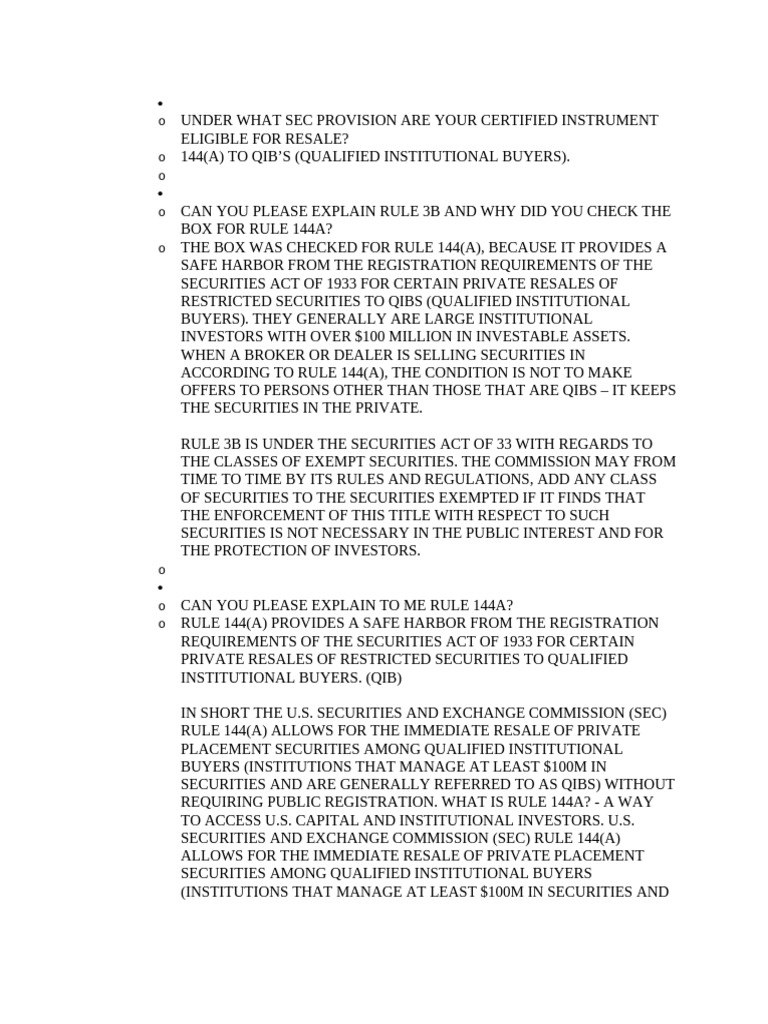 DTC Questionar and Answers 2 | PDF | Securities Act Of 1933 ...