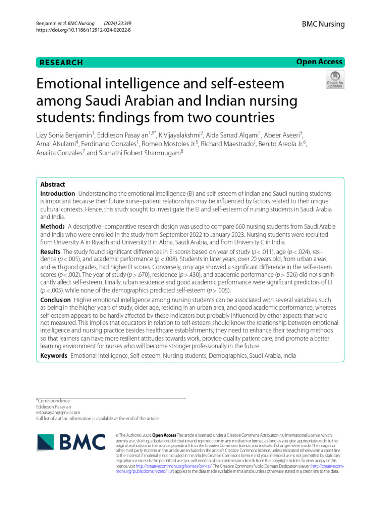Emotional Intelligence in Nursing Students | PDF | Emotional ...