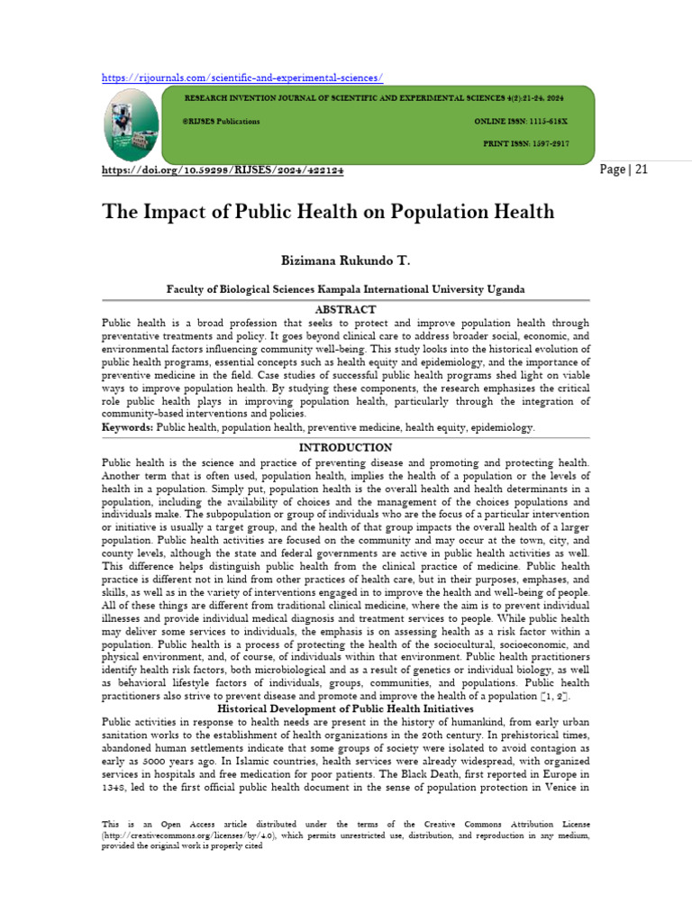 The Impact of Public Health On Population Health (WWW - Kiu.ac - Ug ...